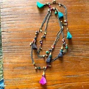 NECKLACE with colorful tassels beads charms From Ten Thousand Villages. Boho